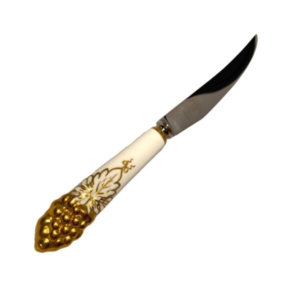 Set of 13 Royal Crown Derby Vine Gold Steak Knives Bone China Handles - Picture 3 of 7